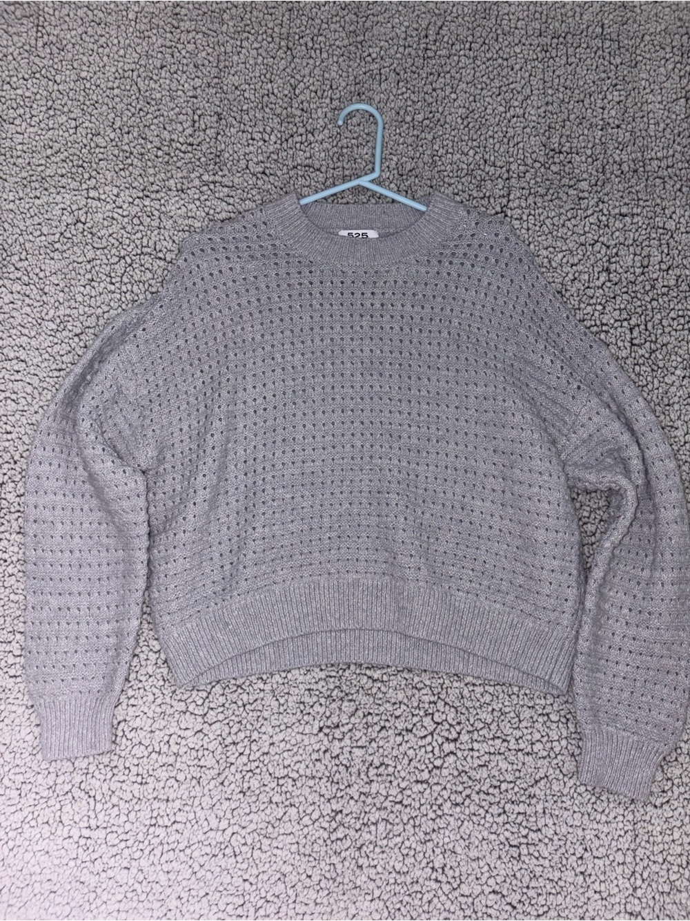 525 America Gray Open-Knit Crewneck Sweater